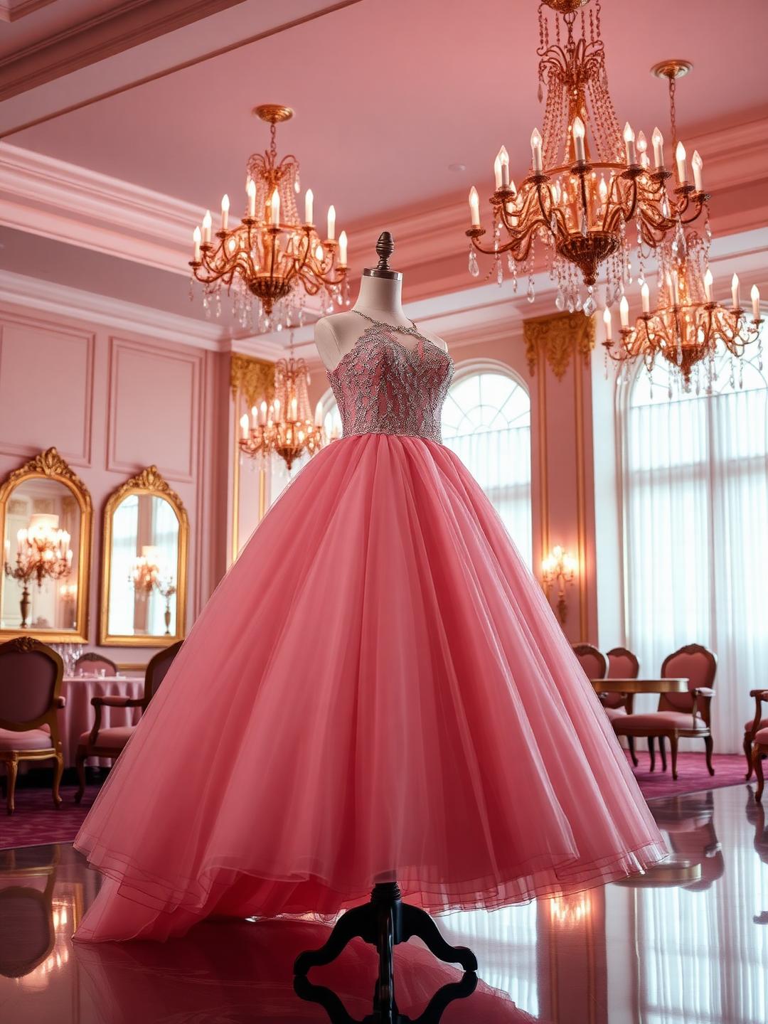 Blush ballgown in a luxury ballroom
