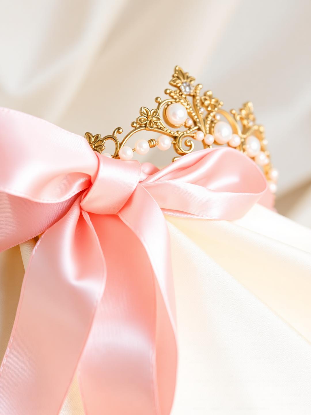 Satin ribbon, pearls and tiara
